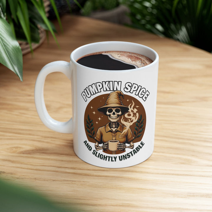 Pumpkin Spice & Slightly Unstable Mug Funny Skeleton Witch Coffee Cup Spooky Fall Halloween Drinkware for Pumpkin Spice Lovers- Ten & Timber