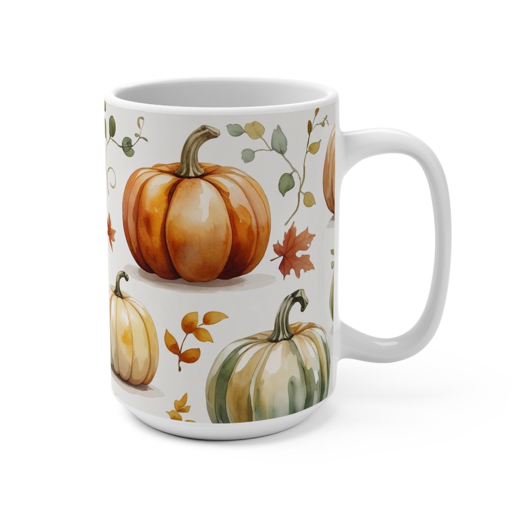 Pumpkin Patch Mug Fall Watercolor Pumpkin Coffee Cup, Autumn Mug with Leaves, Cozy Farmhouse Drinkware, Thanksgiving Gift- Ten & Timber
