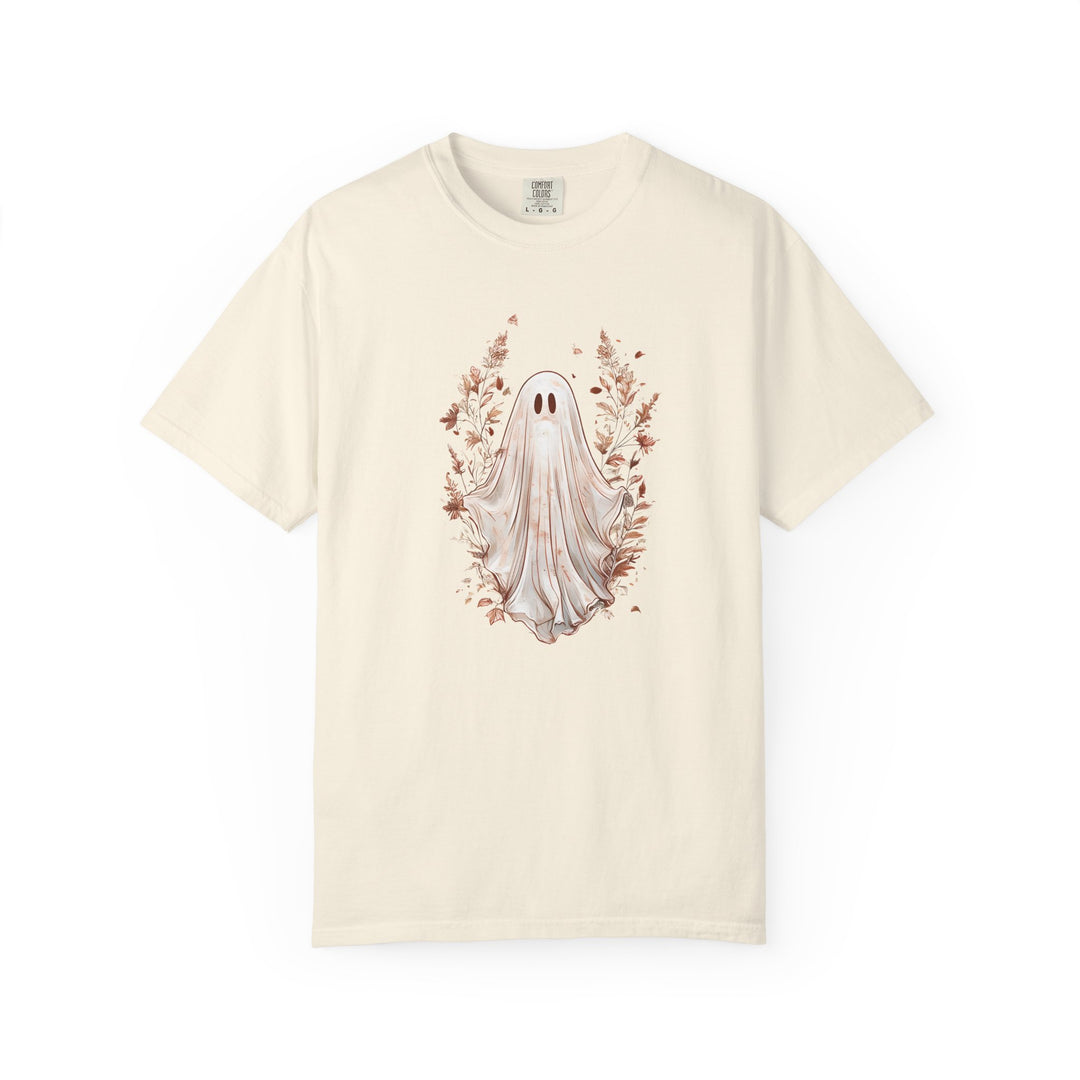 Boho Ghost T-Shirt Cozy Autumn Halloween Tee with Neutral Fall Florals, Aesthetic Spooky Season Shirt for Women- Ten & Timber