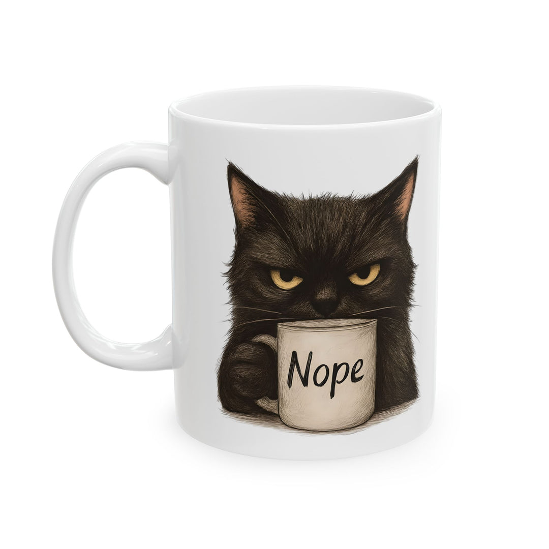 Funny Grumpy Cat 'Nope' Mug Sarcastic Coffee Cup Cute Black Cat Lover Gift- Ten & Timber