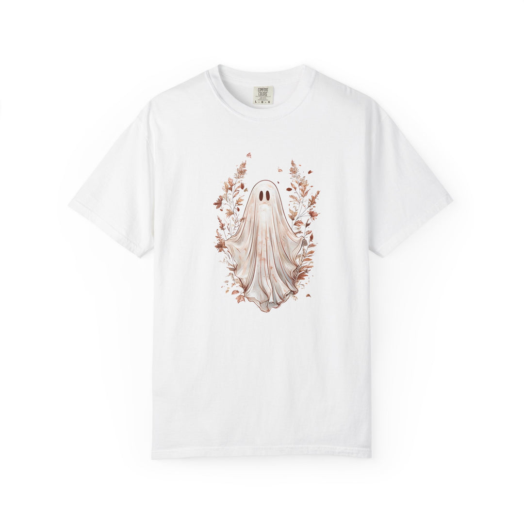 Boho Ghost T-Shirt Cozy Autumn Halloween Tee with Neutral Fall Florals, Aesthetic Spooky Season Shirt for Women- Ten & Timber
