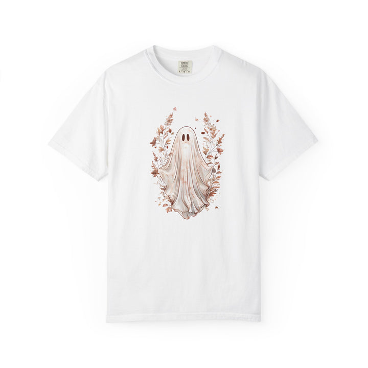 Boho Ghost T-Shirt Cozy Autumn Halloween Tee with Neutral Fall Florals, Aesthetic Spooky Season Shirt for Women- Ten & Timber