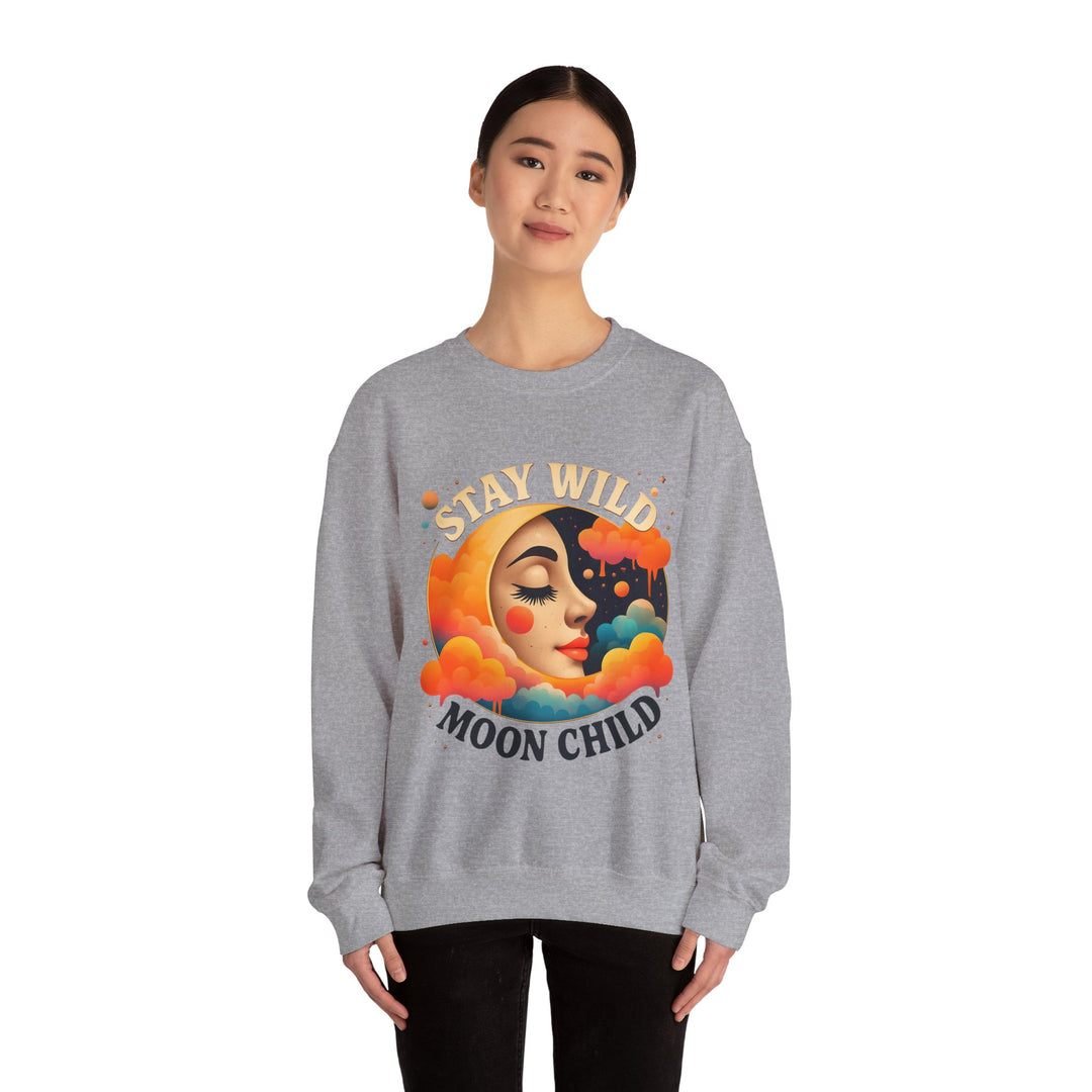 Stay Wild Moon Child Sweatshirt Boho Celestial Pullover Retro Cosmic Moon Crewneck Spiritual Starry Night Sweater- Ten & Timber