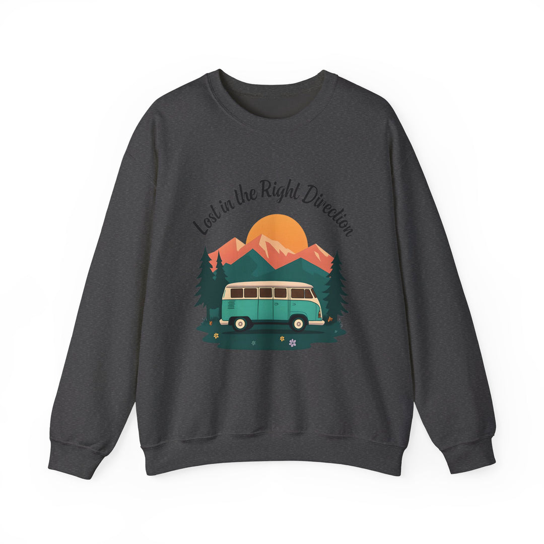 Lost in the Right Direction Sweatshirt Retro Adventure Van Camping Pullover Wanderlust Boho Travel Crewneck Nature Road Trip Hiking Shirt- Ten & Timber