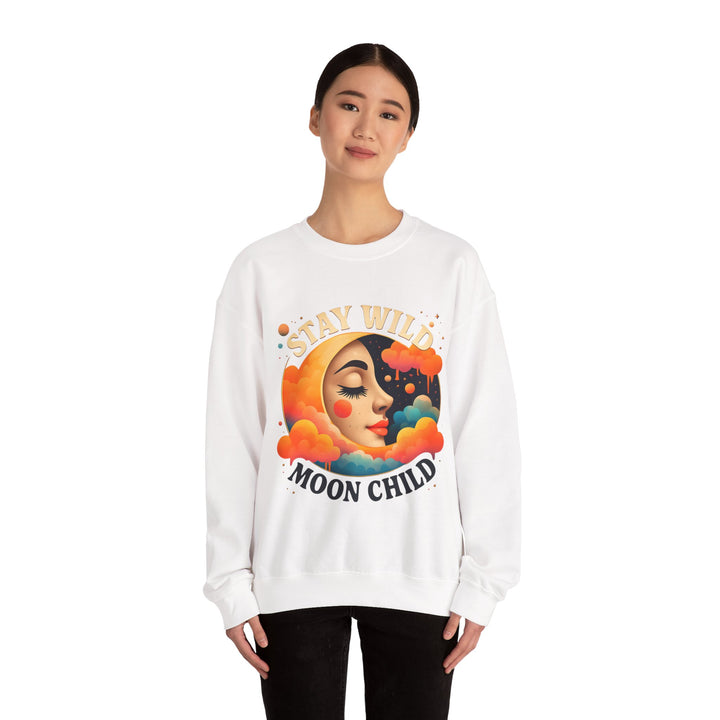 Stay Wild Moon Child Sweatshirt Boho Celestial Pullover Retro Cosmic Moon Crewneck Spiritual Starry Night Sweater- Ten & Timber