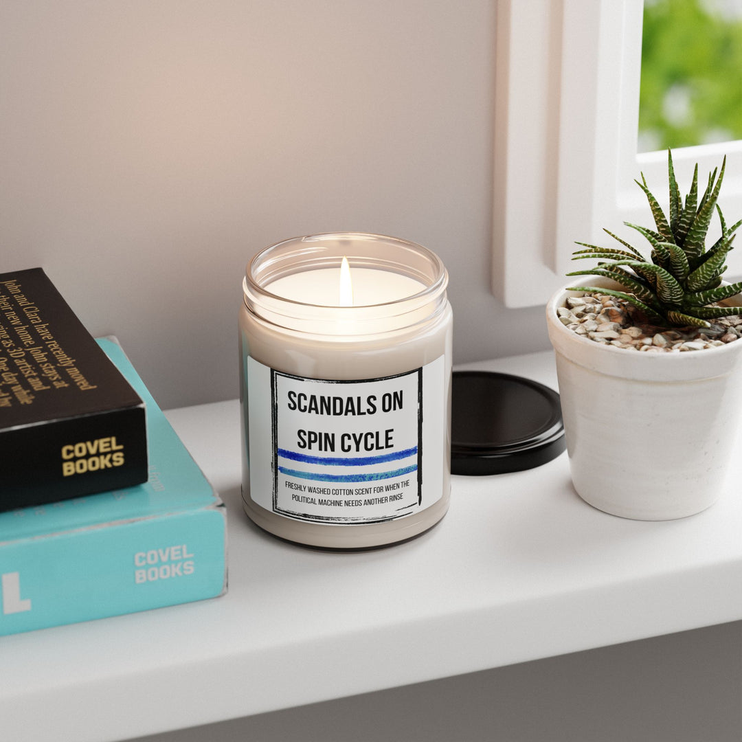 Scandals on Spin Cycle Candle | Scented Soy Candle for Political Humor, Gift for Activists, Home Decor, Relaxation, Self-Care- Ten & Timber
