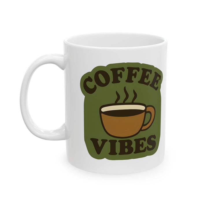 Coffee Vibes Mug Retro Green & Brown Coffee Cup Cute Gift for Coffee Lovers