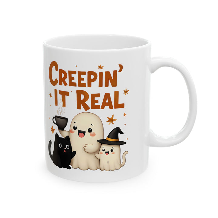 Creepin It Real Mug Cute Ghost, Cat and Pumpkin Coffee Cup Funny Halloween Fall Drinkware- Ten & Timber