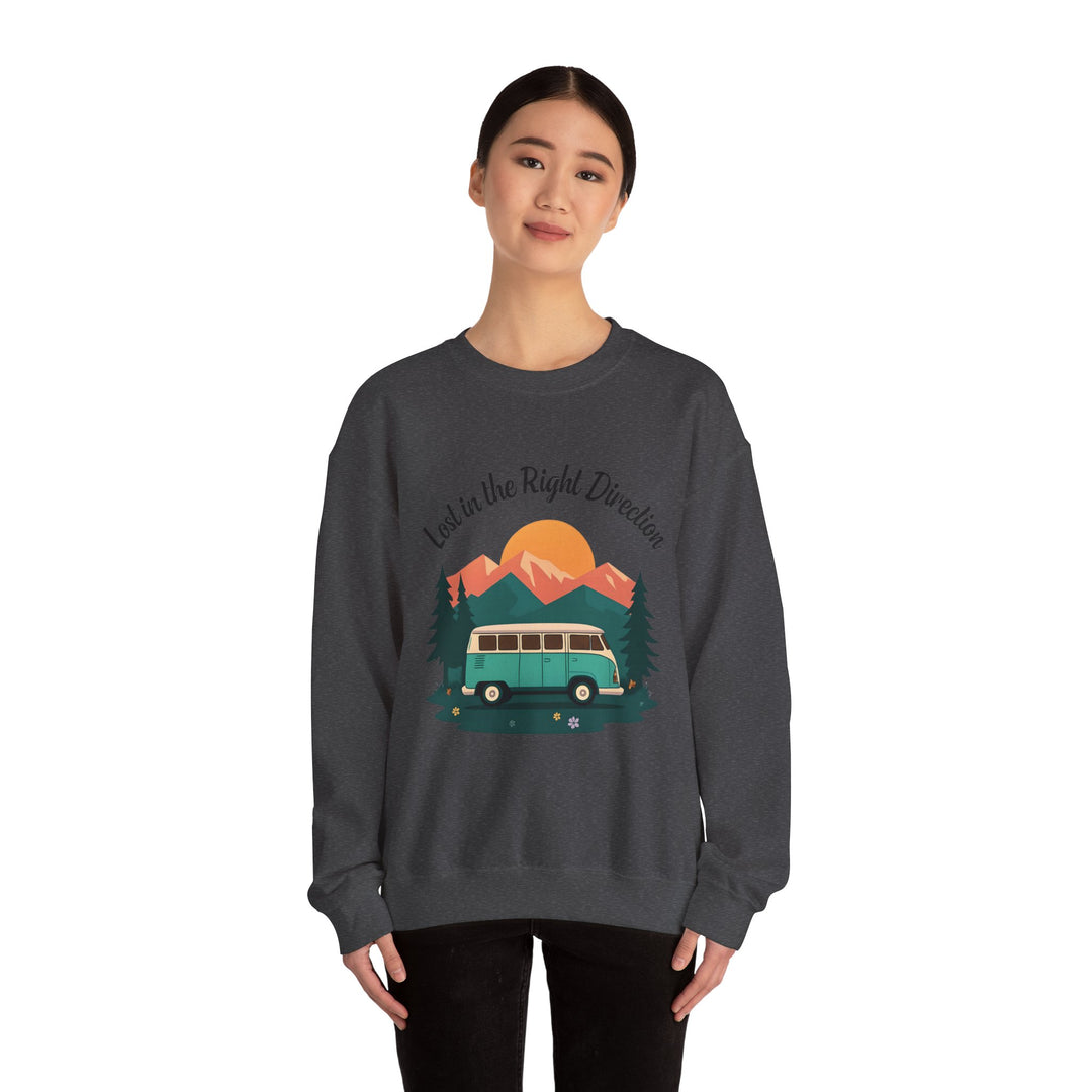 Lost in the Right Direction Sweatshirt Retro Adventure Van Camping Pullover Wanderlust Boho Travel Crewneck Nature Road Trip Hiking Shirt- Ten & Timber
