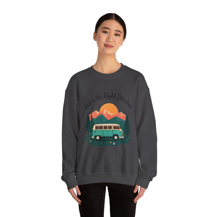 Lost in the Right Direction Sweatshirt Retro Adventure Van Camping Pullover Wanderlust Boho Travel Crewneck Nature Road Trip Hiking Shirt- Ten & Timber