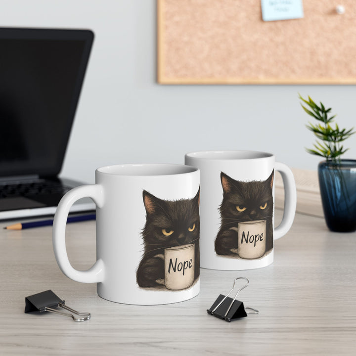 Funny Grumpy Cat 'Nope' Mug Sarcastic Coffee Cup Cute Black Cat Lover Gift- Ten & Timber