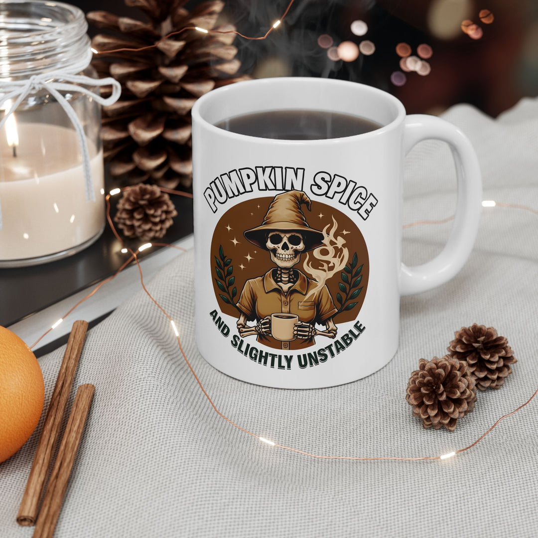 Pumpkin Spice & Slightly Unstable Mug Funny Skeleton Witch Coffee Cup Spooky Fall Halloween Drinkware for Pumpkin Spice Lovers- Ten & Timber