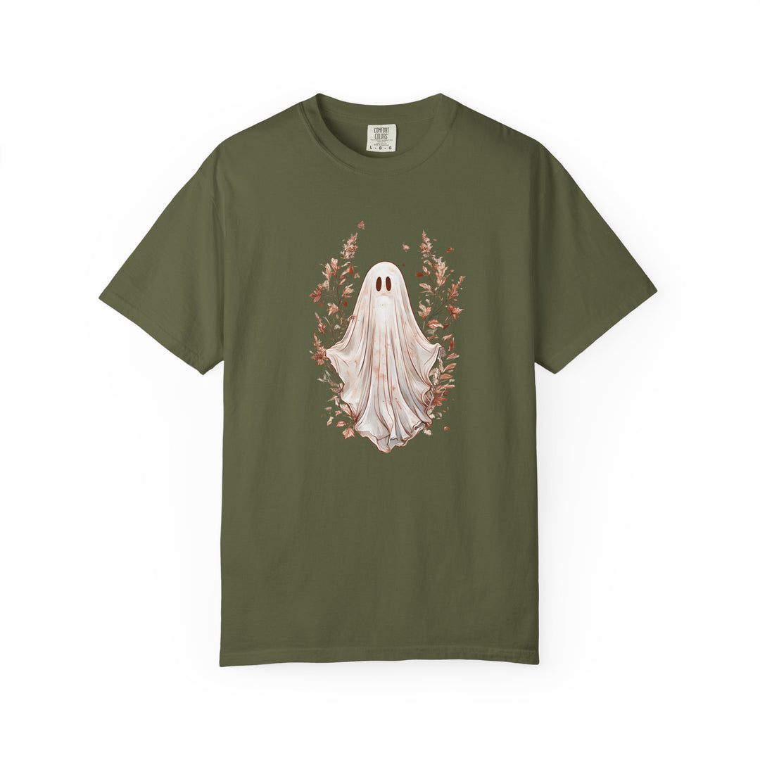 Boho Ghost T-Shirt Cozy Autumn Halloween Tee with Neutral Fall Florals, Aesthetic Spooky Season Shirt for Women- Ten & Timber