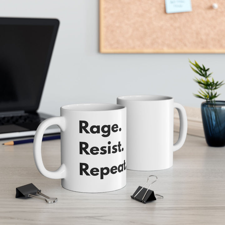 Rage Resist Repeat Mug Bold Feminist Protest Coffee Cup Activist Gift Resistance Mug for Womens Rights Political Statement Drinkware- Ten & Timber