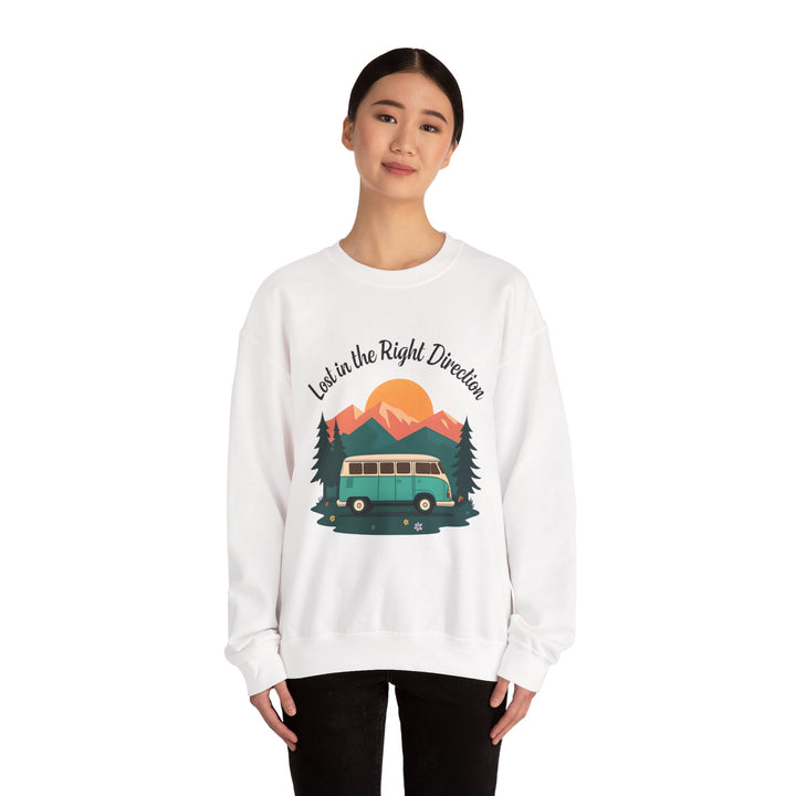 Lost in the Right Direction Sweatshirt Retro Adventure Van Camping Pullover Wanderlust Boho Travel Crewneck Nature Road Trip Hiking Shirt- Ten & Timber