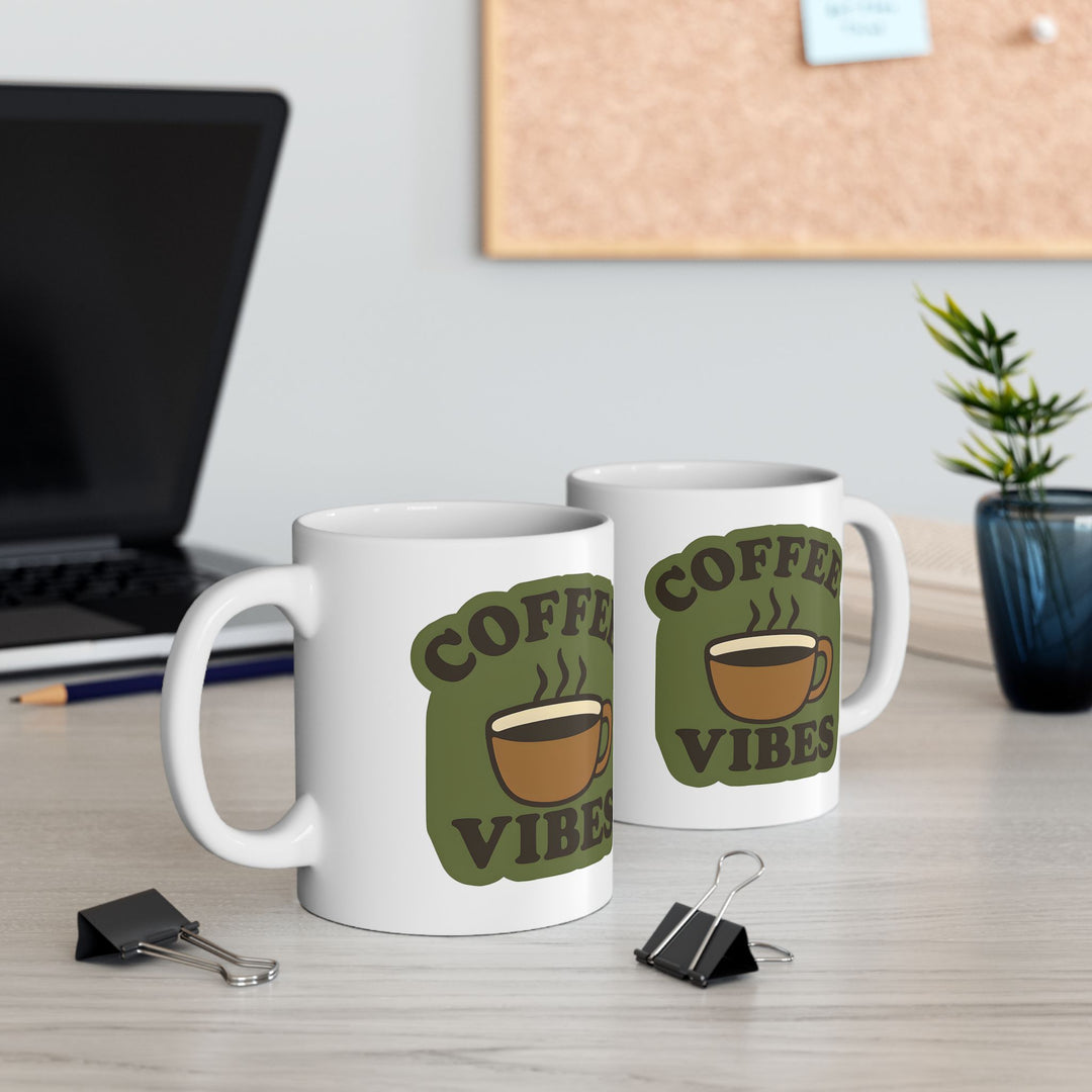 Coffee Vibes Mug Retro Green & Brown Coffee Cup Cute Gift for Coffee Lovers- Ten & Timber