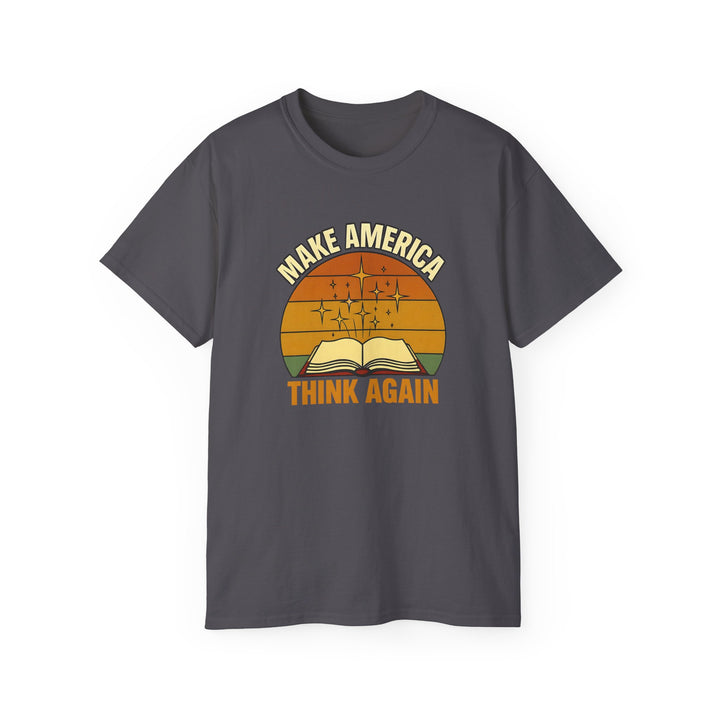 Retro Open Book Tee, Inspiring Smart Minds, Critical Thinking Shirt, Unisex Cotton TShirt, Truth Over Noise Graphic Tee, Sunset Curiosity- Ten & Timber