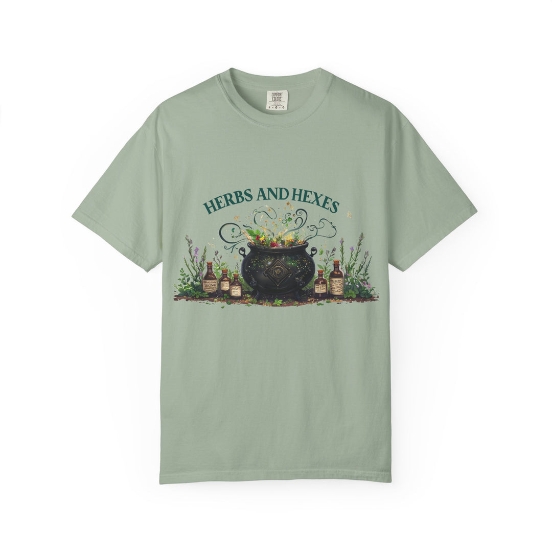 Herbs and Hexes TShirt Witchy Botanical Graphic Tee Magical Cauldron Shirt Halloween Herb Lover Gift Unisex Witch core Top- Ten & Timber