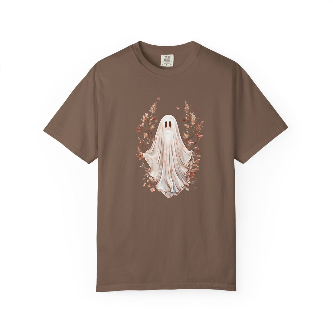 Boho Ghost T-Shirt Cozy Autumn Halloween Tee with Neutral Fall Florals, Aesthetic Spooky Season Shirt for Women- Ten & Timber