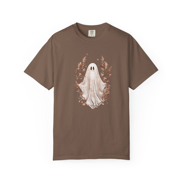 Boho Ghost T-Shirt Cozy Autumn Halloween Tee with Neutral Fall Florals, Aesthetic Spooky Season Shirt for Women- Ten & Timber