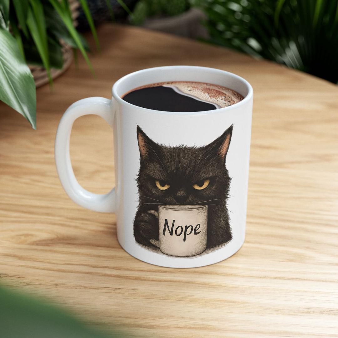 Funny Grumpy Cat 'Nope' Mug Sarcastic Coffee Cup Cute Black Cat Lover Gift- Ten & Timber