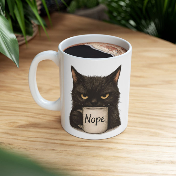 Funny Grumpy Cat 'Nope' Mug Sarcastic Coffee Cup Cute Black Cat Lover Gift- Ten & Timber