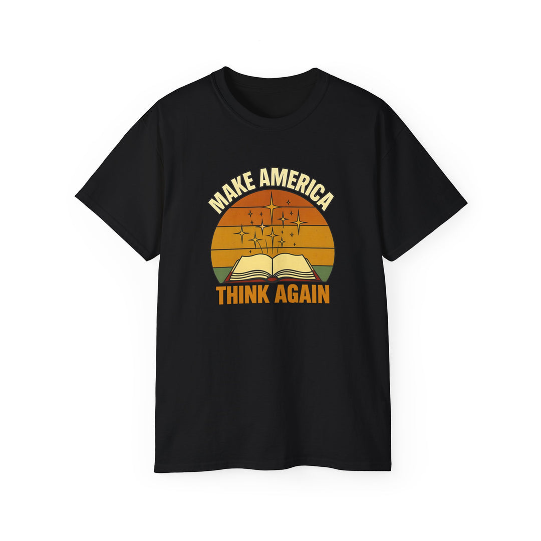 Retro Open Book Tee, Inspiring Smart Minds, Critical Thinking Shirt, Unisex Cotton TShirt, Truth Over Noise Graphic Tee, Sunset Curiosity- Ten & Timber