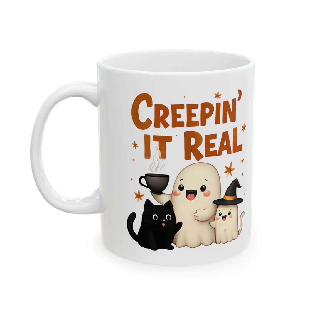 Creepin It Real Mug Cute Ghost, Cat and Pumpkin Coffee Cup Funny Halloween Fall Drinkware- Ten & Timber