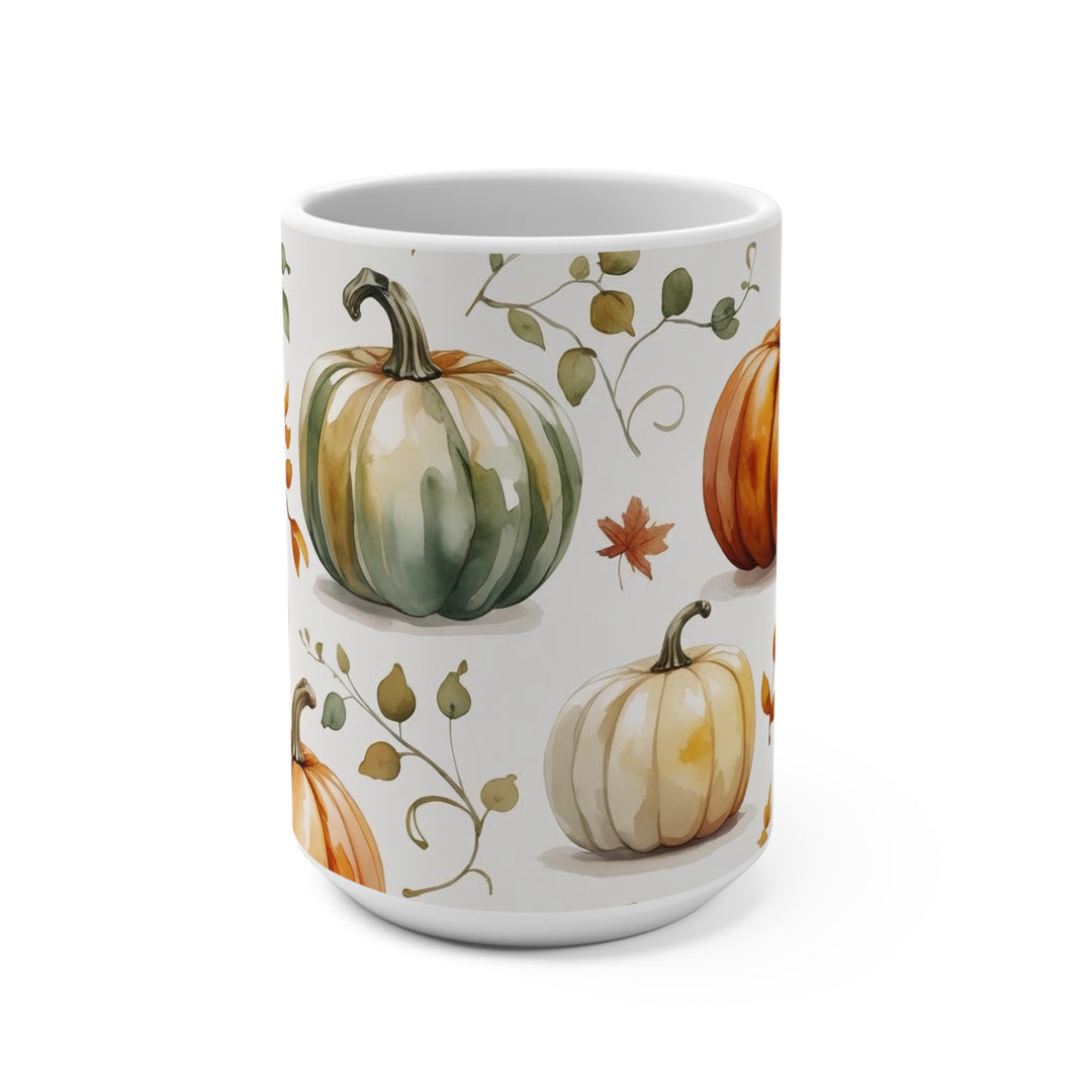 Pumpkin Patch Mug Fall Watercolor Pumpkin Coffee Cup, Autumn Mug with Leaves, Cozy Farmhouse Drinkware, Thanksgiving Gift- Ten & Timber