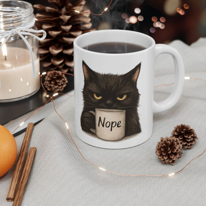 Funny Grumpy Cat 'Nope' Mug Sarcastic Coffee Cup Cute Black Cat Lover Gift- Ten & Timber