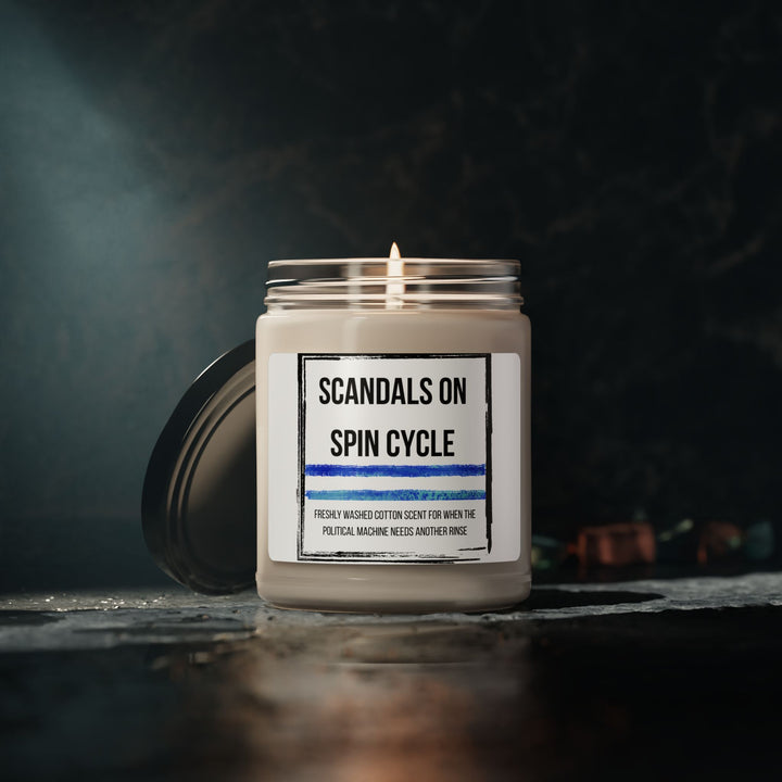 Scandals on Spin Cycle Candle | Scented Soy Candle for Political Humor, Gift for Activists, Home Decor, Relaxation, Self-Care- Ten & Timber