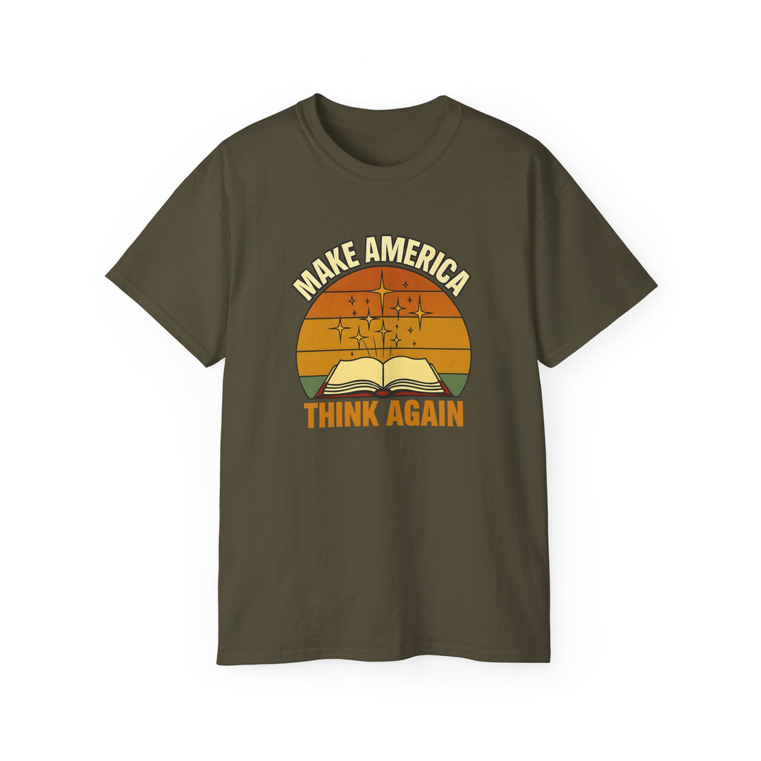 Retro Open Book Tee, Inspiring Smart Minds, Critical Thinking Shirt, Unisex Cotton TShirt, Truth Over Noise Graphic Tee, Sunset Curiosity- Ten & Timber