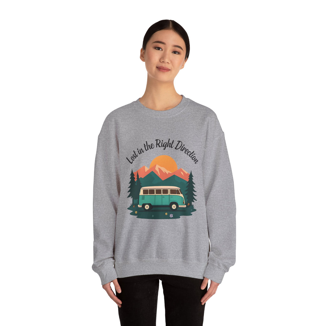 Lost in the Right Direction Sweatshirt Retro Adventure Van Camping Pullover Wanderlust Boho Travel Crewneck Nature Road Trip Hiking Shirt- Ten & Timber