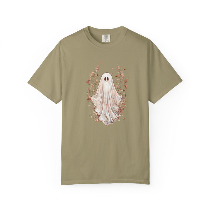 Boho Ghost T-Shirt Cozy Autumn Halloween Tee with Neutral Fall Florals, Aesthetic Spooky Season Shirt for Women- Ten & Timber