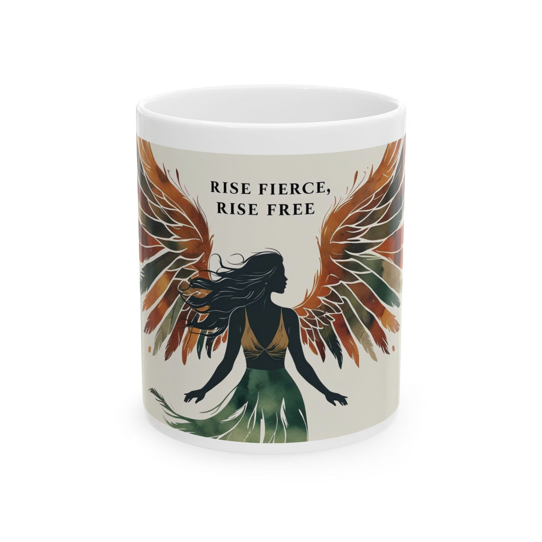 Rise Fierce, Rise Free Mug Boho Phoenix Wings Coffee Cup Inspirational Women Empowerment Gift- Ten & Timber