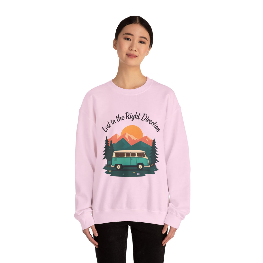 Lost in the Right Direction Sweatshirt Retro Adventure Van Camping Pullover Wanderlust Boho Travel Crewneck Nature Road Trip Hiking Shirt- Ten & Timber