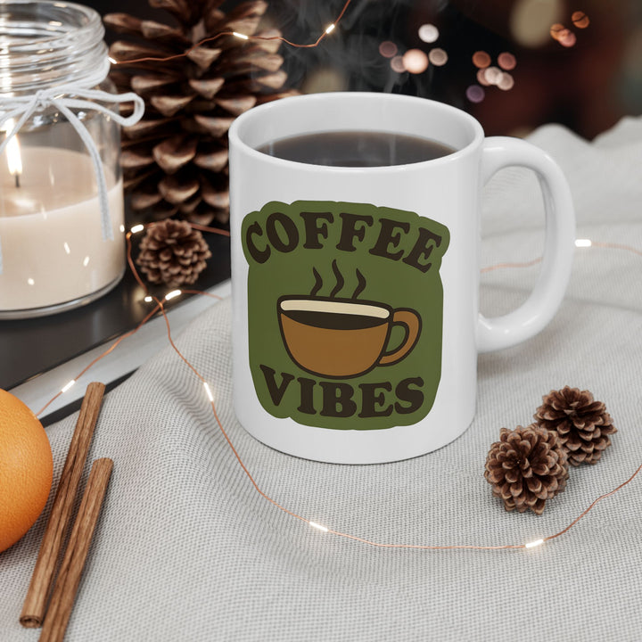 Coffee Vibes Mug Retro Green & Brown Coffee Cup Cute Gift for Coffee Lovers- Ten & Timber