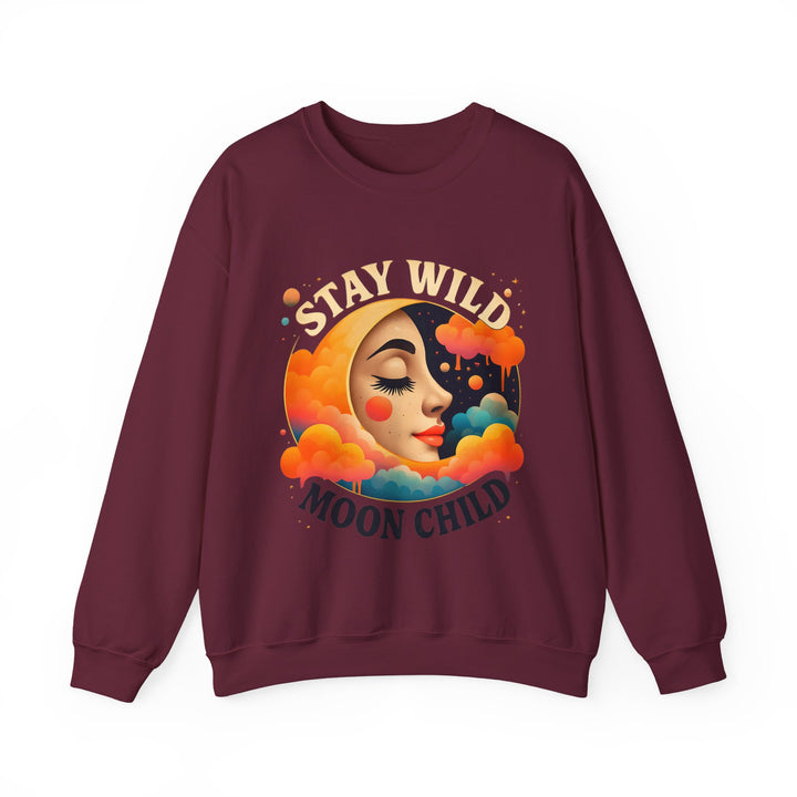 Stay Wild Moon Child Sweatshirt Boho Celestial Pullover Retro Cosmic Moon Crewneck Spiritual Starry Night Sweater- Ten & Timber