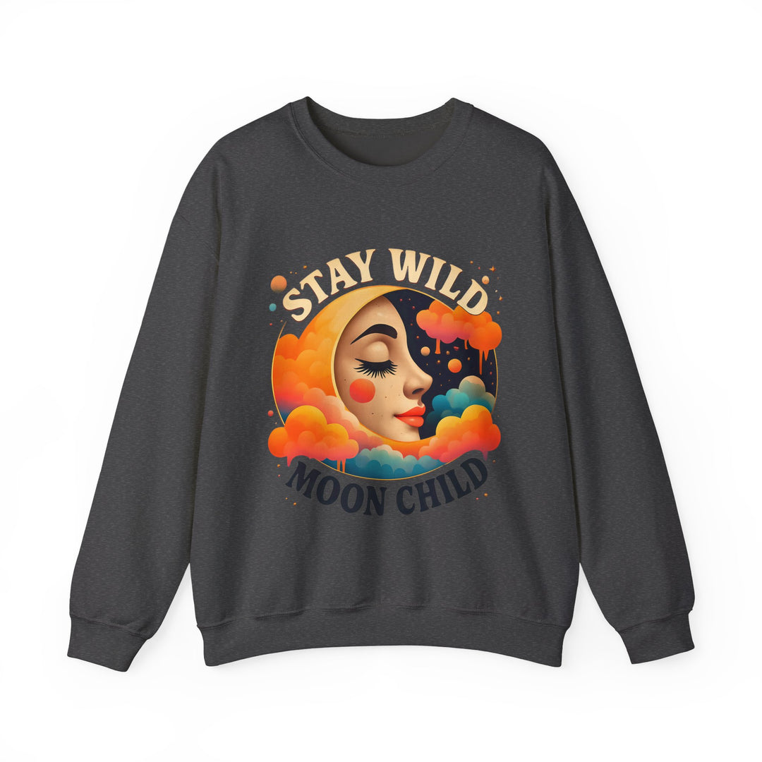 Stay Wild Moon Child Sweatshirt Boho Celestial Pullover Retro Cosmic Moon Crewneck Spiritual Starry Night Sweater- Ten & Timber
