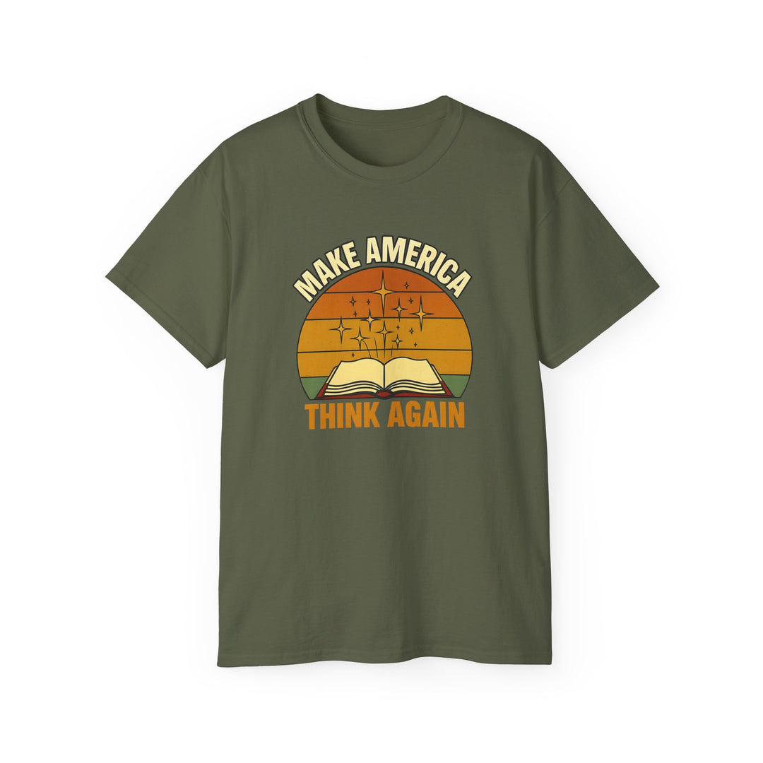 Retro Open Book Tee, Inspiring Smart Minds, Critical Thinking Shirt, Unisex Cotton TShirt, Truth Over Noise Graphic Tee, Sunset Curiosity- Ten & Timber