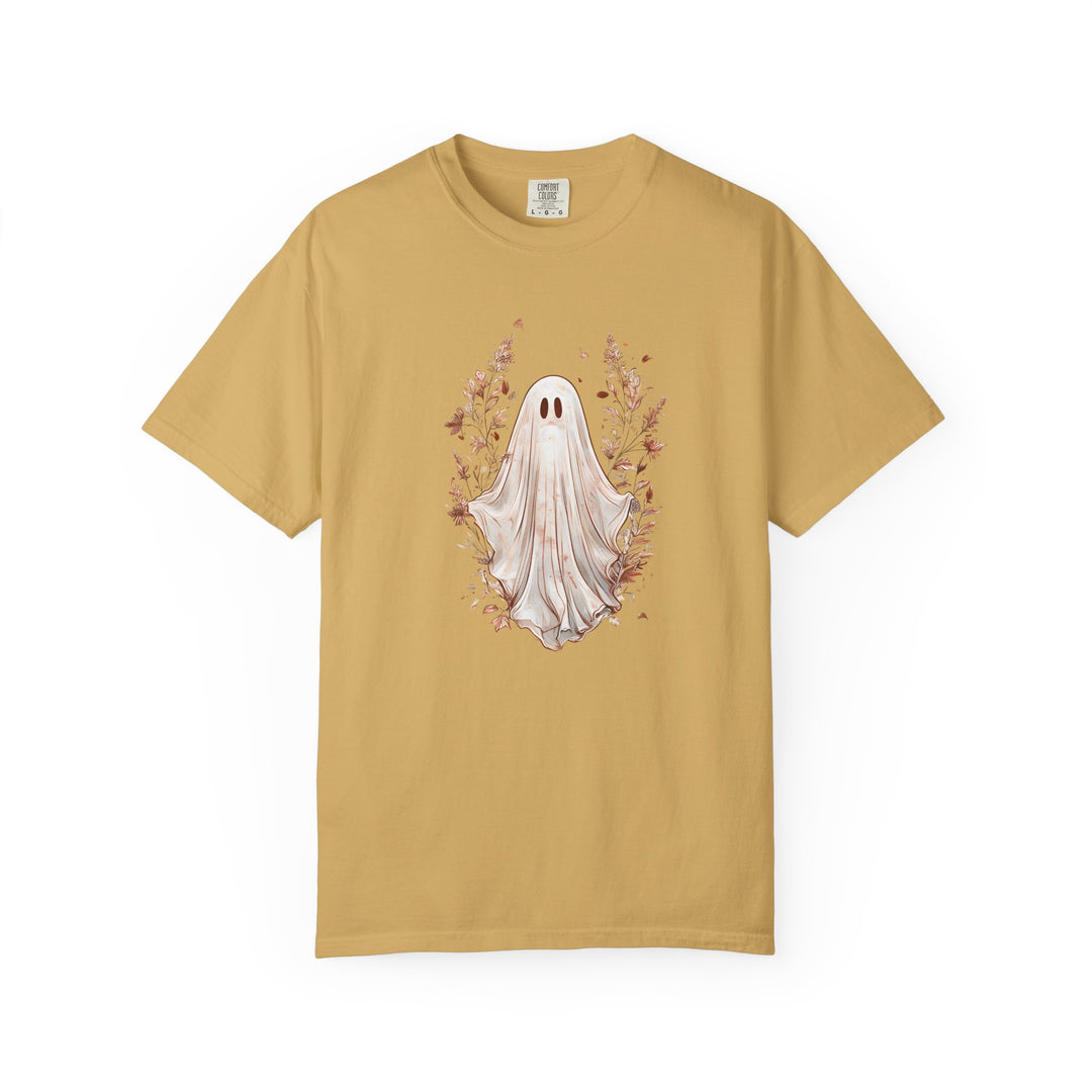 Boho Ghost T-Shirt Cozy Autumn Halloween Tee with Neutral Fall Florals, Aesthetic Spooky Season Shirt for Women- Ten & Timber