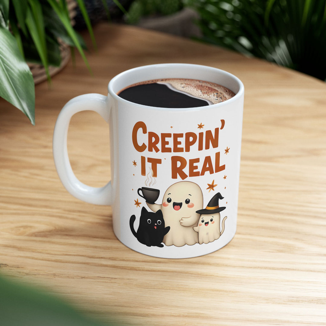Creepin It Real Mug Cute Ghost, Cat and Pumpkin Coffee Cup Funny Halloween Fall Drinkware- Ten & Timber