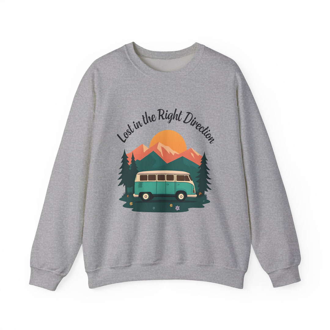 Lost in the Right Direction Sweatshirt Retro Adventure Van Camping Pullover Wanderlust Boho Travel Crewneck Nature Road Trip Hiking Shirt- Ten & Timber