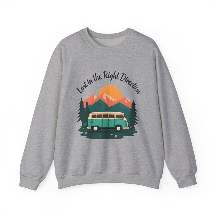 Lost in the Right Direction Sweatshirt Retro Adventure Van Camping Pullover Wanderlust Boho Travel Crewneck Nature Road Trip Hiking Shirt- Ten & Timber