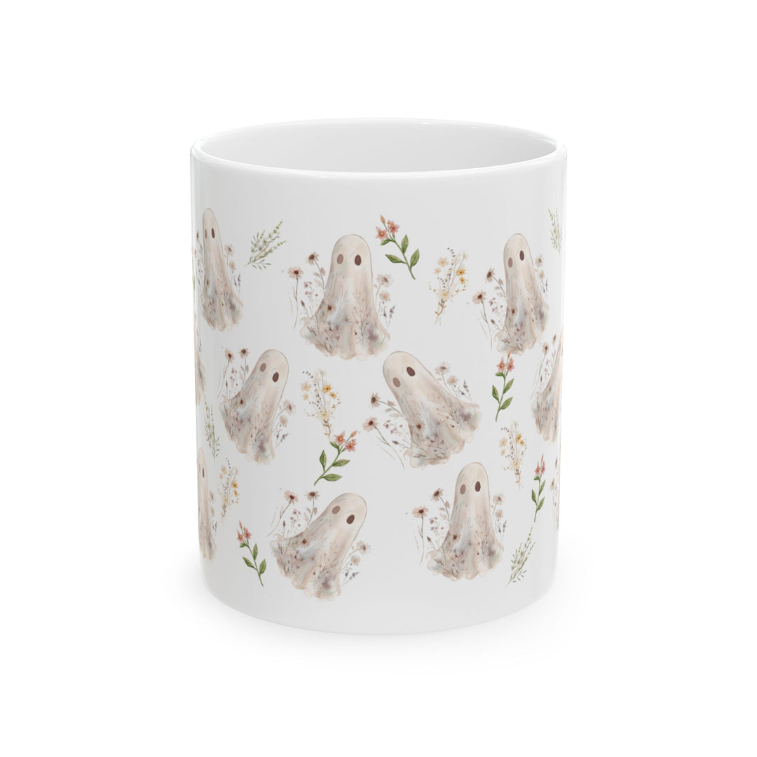 Boho Ghost Mug – Cozy Autumn Wildflower Coffee Cup, Spooky Cute Cottagecore Gift- Ten & Timber