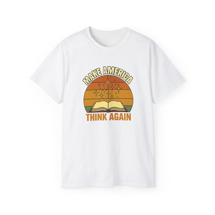 Retro Open Book Tee, Inspiring Smart Minds, Critical Thinking Shirt, Unisex Cotton TShirt, Truth Over Noise Graphic Tee, Sunset Curiosity- Ten & Timber