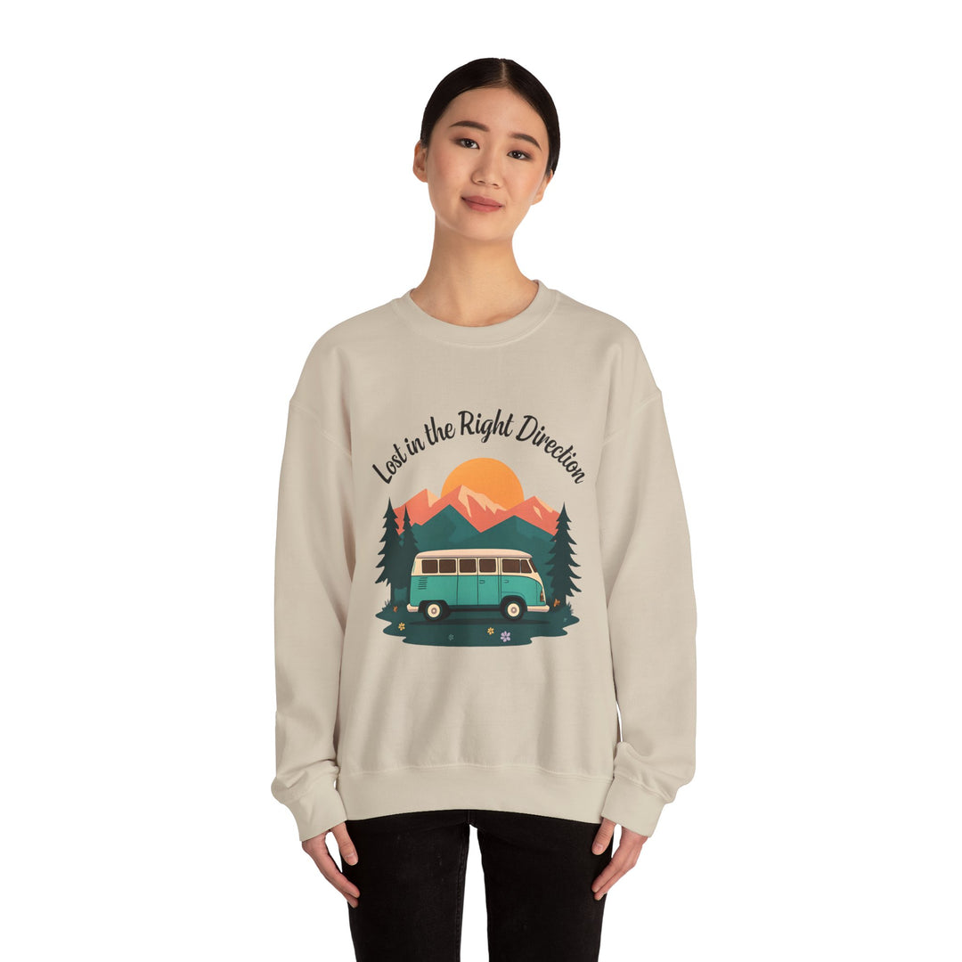 Lost in the Right Direction Sweatshirt Retro Adventure Van Camping Pullover Wanderlust Boho Travel Crewneck Nature Road Trip Hiking Shirt- Ten & Timber
