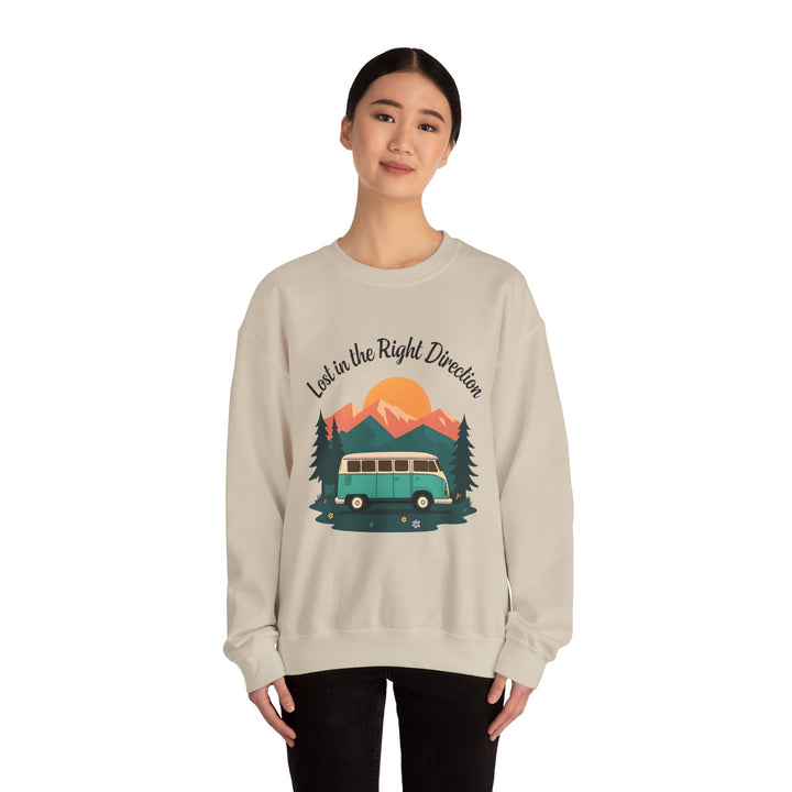 Lost in the Right Direction Sweatshirt Retro Adventure Van Camping Pullover Wanderlust Boho Travel Crewneck Nature Road Trip Hiking Shirt- Ten & Timber