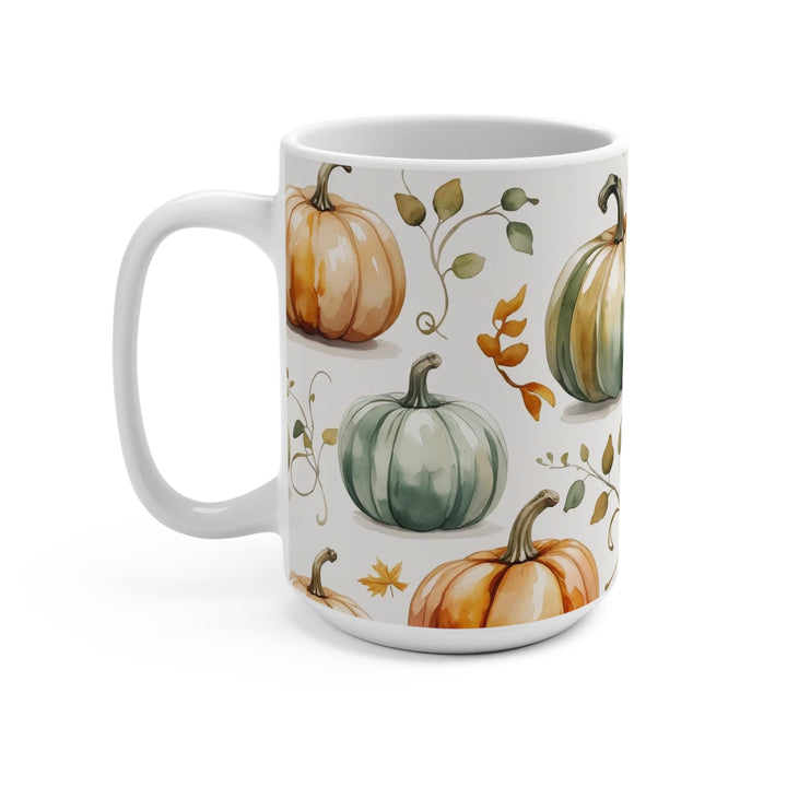Pumpkin Patch Mug Fall Watercolor Pumpkin Coffee Cup, Autumn Mug with Leaves, Cozy Farmhouse Drinkware, Thanksgiving Gift- Ten & Timber