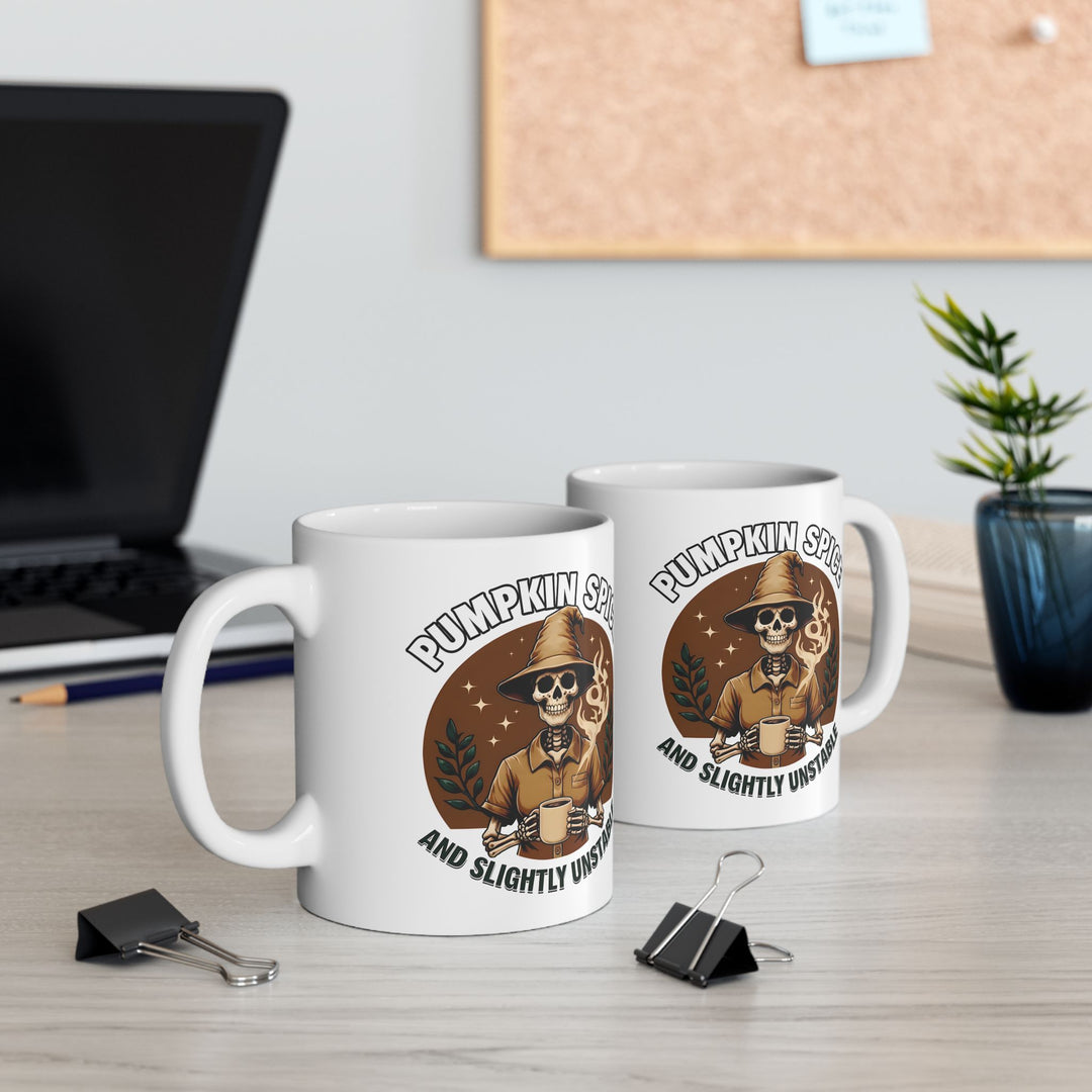 Pumpkin Spice & Slightly Unstable Mug Funny Skeleton Witch Coffee Cup Spooky Fall Halloween Drinkware for Pumpkin Spice Lovers- Ten & Timber